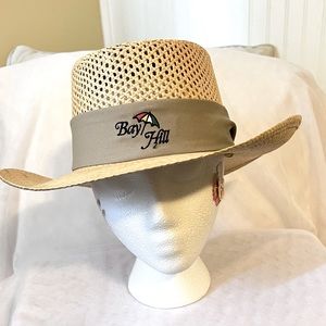 The iconic Bay Hills logo on the straw hat. Perfect for watching/playing golf.